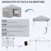 GAZEBO PIEGHEVOLE AD ALTEZZA REGOLABILE CON FINESTRELLE IN ACCIAIO E TESSUTO OXFORD 298X298X288 CM GRIGIO CHIARO