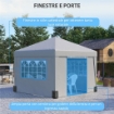 GAZEBO PIEGHEVOLE AD ALTEZZA REGOLABILE CON FINESTRELLE IN ACCIAIO E TESSUTO OXFORD 298X298X288 CM GRIGIO CHIARO