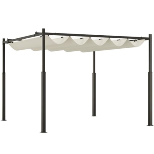 GAZEBO PERGOLA 3X3 M CON TETTUCCIO RETRATTILE 8 VITI E 8 PICCHETTI IN POLIESTERE 180G E METALLO BIANCO CREMA