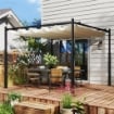 GAZEBO PERGOLA 3X3 M CON TETTUCCIO RETRATTILE 8 VITI E 8 PICCHETTI IN POLIESTERE 180G E METALLO BIANCO CREMA