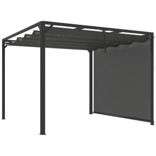 GAZEBO PERGOLA RETRATTILE 3X3 M CON TENDA A RULLO E FORI DI DRENAGGIO IN ACCIAIO E POLIESTERE GRIGIO SCURO
