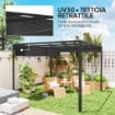 GAZEBO PERGOLA RETRATTILE 3X3 M CON TENDA A RULLO E FORI DI DRENAGGIO IN ACCIAIO E POLIESTERE GRIGIO SCURO