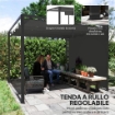 GAZEBO PERGOLA RETRATTILE 3X3 M CON TENDA A RULLO E FORI DI DRENAGGIO IN ACCIAIO E POLIESTERE GRIGIO SCURO