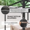 GAZEBO PERGOLA RETRATTILE 3X3 M CON TENDA A RULLO E FORI DI DRENAGGIO IN ACCIAIO E POLIESTERE GRIGIO SCURO