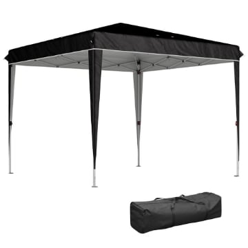 GAZEBO 3X3 M PER 6-9 PERSONE AD ALTEZZA REGOLABILE CON FORI DI DRENAGGIO IN METALLO E TESSUTO OXFORD NERO