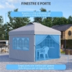GAZEBO PIEGHEVOLE 3X3 M CON ALTEZZA REGOLABILE SU 3 LIVELLI FINESTRE E BORSA DI TRASPORTO GRIGIO CHIARO