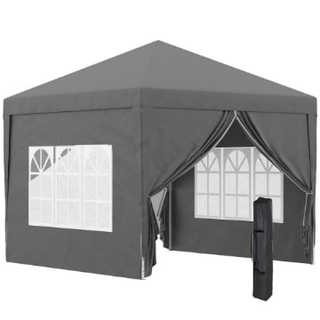 GAZEBO DA ESTERNO 3X3 M PIEGHEVOLE CON 4 PANNELLI LATERALI IN ACCIAIO E TESSUTO OXFORD GRIGIO
