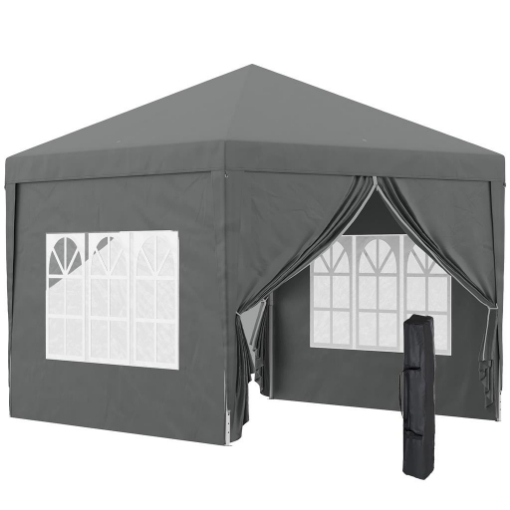 GAZEBO DA ESTERNO 3X3 M PIEGHEVOLE CON 4 PANNELLI LATERALI IN ACCIAIO E TESSUTO OXFORD GRIGIO