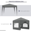 GAZEBO DA ESTERNO 3X3 M PIEGHEVOLE CON 4 PANNELLI LATERALI IN ACCIAIO E TESSUTO OXFORD GRIGIO