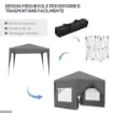 GAZEBO DA ESTERNO 3X3 M PIEGHEVOLE CON 4 PANNELLI LATERALI IN ACCIAIO E TESSUTO OXFORD GRIGIO