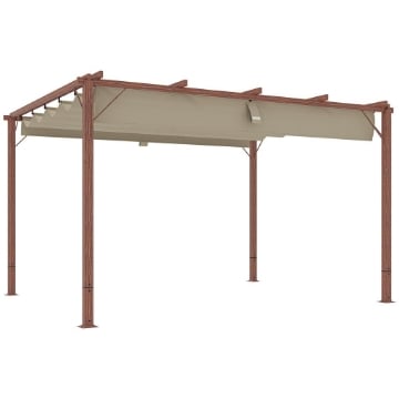 GAZEBO PERGOLA CON TETTO RETRATTILE PICCHETTI E VITI IN POLIESTERE E ALLUMINIO 382X300X232 CM COLOR LEGNO
