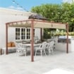 GAZEBO PERGOLA CON TETTO RETRATTILE PICCHETTI E VITI IN POLIESTERE E ALLUMINIO 382X300X232 CM COLOR LEGNO