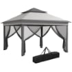 GAZEBO CON ZANZARIERE REGOLABILE SU 3 LIVELLI IN ACCIAIO E TESSUTO OXFORD 326X326X272 CM GRIGIO CHIARO E SCURO