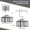 GAZEBO CON ZANZARIERE REGOLABILE SU 3 LIVELLI IN ACCIAIO E TESSUTO OXFORD 326X326X272 CM GRIGIO CHIARO E SCURO