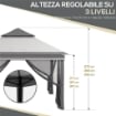 GAZEBO CON ZANZARIERE REGOLABILE SU 3 LIVELLI IN ACCIAIO E TESSUTO OXFORD 326X326X272 CM GRIGIO CHIARO E SCURO