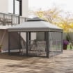 GAZEBO CON ZANZARIERE REGOLABILE SU 3 LIVELLI IN ACCIAIO E TESSUTO OXFORD 326X326X272 CM GRIGIO CHIARO E SCURO