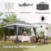 GAZEBO PIEGHEVOLE 3.6X3.6 M CON PARETI ALTEZZA REGOLABILE E PROTEZIONE UPF50+ BORSA CON RUOTE GRIGIO