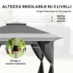 GAZEBO PIEGHEVOLE 3.6X3.6 M CON PARETI ALTEZZA REGOLABILE E PROTEZIONE UPF50+ BORSA CON RUOTE GRIGIO