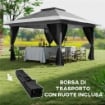 GAZEBO PIEGHEVOLE 3.6X3.6 M CON PARETI ALTEZZA REGOLABILE E PROTEZIONE UPF50+ BORSA CON RUOTE GRIGIO