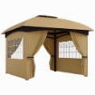 GAZEBO DA GIARDINO 3.4X3.4M CON PARETI PROTEZIONE UV E TETTO A 2 LIVELLI BEIGE