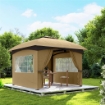 GAZEBO DA GIARDINO 3.4X3.4M CON PARETI PROTEZIONE UV E TETTO A 2 LIVELLI BEIGE
