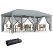 GAZEBO DA GIARDINO PIEGHEVOLE 6X3 M CON 6 ZANZARIERE E PULSANTE IN ACCIAIO E POLIESTERE GRIGIO