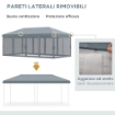 GAZEBO DA GIARDINO PIEGHEVOLE 6X3 M CON 6 ZANZARIERE E PULSANTE IN ACCIAIO E POLIESTERE GRIGIO