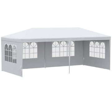 GAZEBO DA GIARDINO PER EVENTI CON 4 PARETI RIMOVIBILI CON FINESTRE 5.8X2.9X2.5M BIANCO