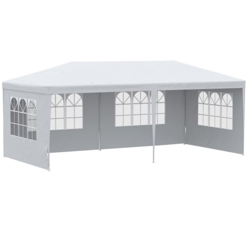 GAZEBO DA GIARDINO PER EVENTI CON 4 PARETI RIMOVIBILI CON FINESTRE 5.8X2.9X2.5M BIANCO