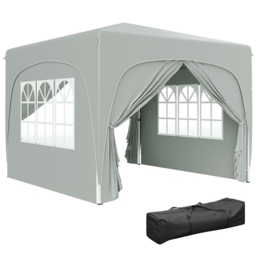 GAZEBO DA GIARDINO 3X3M PIEGHEVOLE CON ALTEZZA REGOLABILE, PROTEZIONE UPF50+ E BORSA GRIGIO CHIARO