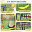 GIOCO PER BAMBINI 3-8 ANNI CON 3 ALTALENE SCALA A CORDA E CANESTRO BASKET IN ACCIAIO PE E PP 3.5X1.8X2 M