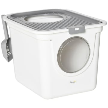 LETTIERA PER GATTI CHIUSA 2 INGRESSI CON VASSOIO E PALETTA IN PLASTICA PE 44X55X39 CM BIANCO