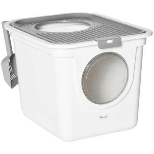 LETTIERA PER GATTI CHIUSA 2 INGRESSI CON VASSOIO E PALETTA IN PLASTICA PE 44X55X39 CM BIANCO