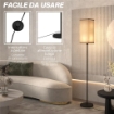 LAMPADA DA TERRA 40W CON INTERRUTTORE A PEDALE IN TESSUTO EFFETTO LINO E METALLO Ø 25X161.5 CM NERO E BEIGE