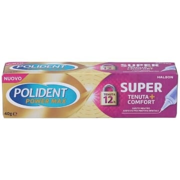 POLIDENT POWER MAX SUPER TENUTA + COMFORT GUSTO NEUTRO ADESIVO PER PROTESI DENTALI 12H DI TENUTA 40 G OKX