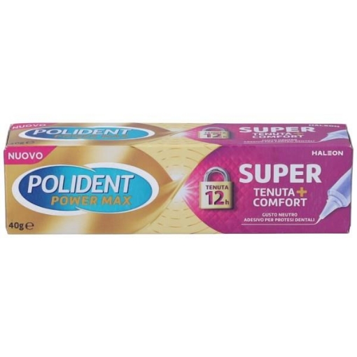 POLIDENT POWER MAX SUPER TENUTA + COMFORT GUSTO NEUTRO ADESIVO PER PROTESI DENTALI 12H DI TENUTA 40 G OKX