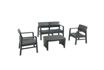 SALOTTINO FUJI ANTRACITE SENZA CUSCINI SET 2 POLTRONE 1 DIVANO A DUE POSTI 1 TAVOLINO COLORE ANTRACITE IN POLIPROPILENE OKX