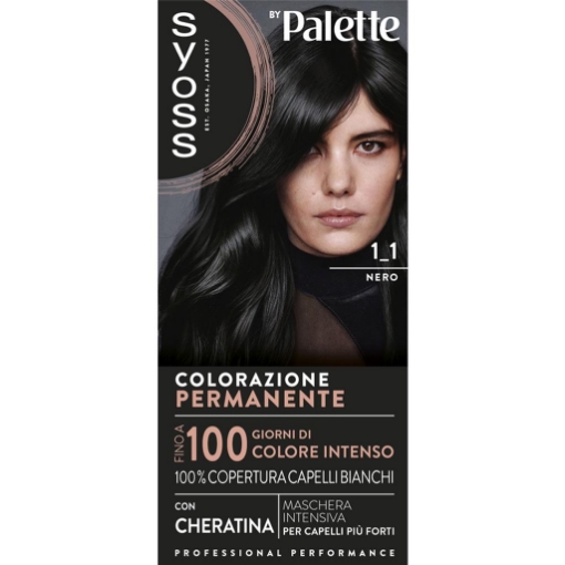 PALETTE SYOSS COLORAZIONE PERMANENTE 100% COPERTURA CAPELLI BIANCHI PER CAPELLI PIÙ FORTI 1.1 NERO OKX