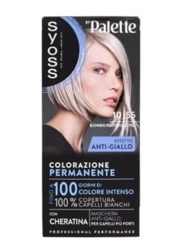 PALETTE SYOSS COLORAZIONE PERMANENTE EFFETTO ANTI-GIALLO 100% COPERTURA CAPELLI BIANCHI 10.55 BIONDO PLATINO ULTRA OKX
