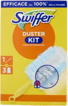 SWIFFER DUSTER KIT CATTURAPOLVERE REFILL CON MANICO E 3 PIUMINI EFFICACE SUL 100% DELLA POLVERE OKX 