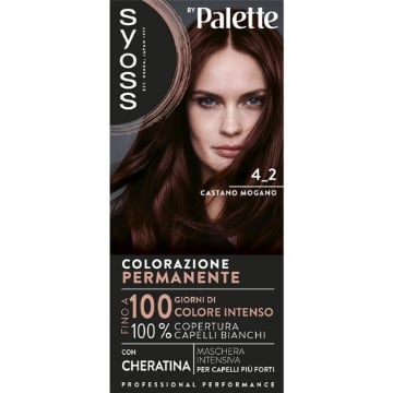 PALETTE SYOSS COLORAZIONE PERMANENTE 100% COPERTURA CAPELLI BIANCHI PER CAPELLI PIÙ FORTI 4.2 CASTANO MOGANO OKX