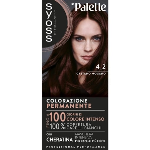 PALETTE SYOSS COLORAZIONE PERMANENTE 100% COPERTURA CAPELLI BIANCHI PER CAPELLI PIÙ FORTI 4.2 CASTANO MOGANO OKX