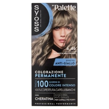PALETTE SYOSS COLORAZIONE PERMANENTE 100% COPERTURA CAPELLI BIANCHI EFFETTO ANTI-GIALLO 6.46 BIONDO SCURO FREDDO OKX