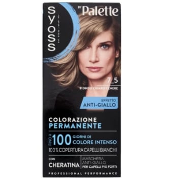 PALETTE SYOSS COLORAZIONE PERMANENTE 100% COPERTURA CAPELLI BIANCHI EFFETTO ANTI-GIALLO 7.5 BIONDO CHIARO CENERE OKX
