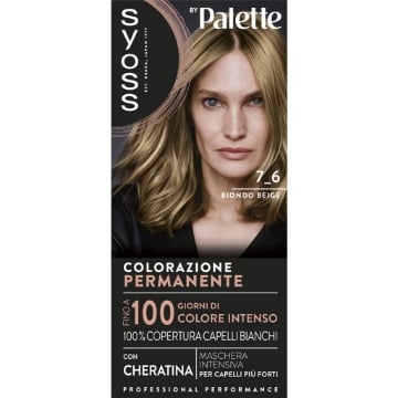 PALETTE SYOSS COLORAZIONE PERMANENTE 100% COPERTURA CAPELLI BIANCHI PER CAPELLI PIÙ FORTI 7.6 BIONDO BEIGE OKX