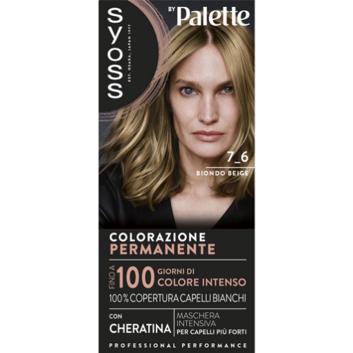 PALETTE SYOSS COLORAZIONE PERMANENTE 100% COPERTURA CAPELLI BIANCHI PER CAPELLI PIÙ FORTI 7.6 BIONDO BEIGE OKX