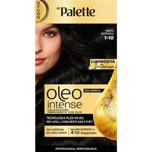 PALETTE SYOSS OLEO INTENSE COLORAZIONE PERMANENTE CON OLIO SENZA AMMONIACA CON 4 OLII GIAPPONESI 1.10 NERO INTENSO OKX 