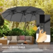OMBRELLONE DOPPIO INCLINABILE A 45° CON MANOVELLA E PRESE D'ARIA IN ACCIAIO E POLIESTERE 285X147X227 CM GRIGIO