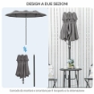 OMBRELLONE DOPPIO INCLINABILE A 45° CON MANOVELLA E PRESE D'ARIA IN ACCIAIO E POLIESTERE 285X147X227 CM GRIGIO