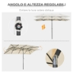 OMBRELLONE DOPPIO INCLINABILE E REGOLABILE CON CORDICELLA IN POLIESTERE E METALLO 150X295X170-214 CM CREMA